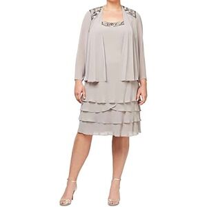 SL Fashions Mother of the Bride Dress 18W Gray Two-Piece Chiffon Sequin Jacket